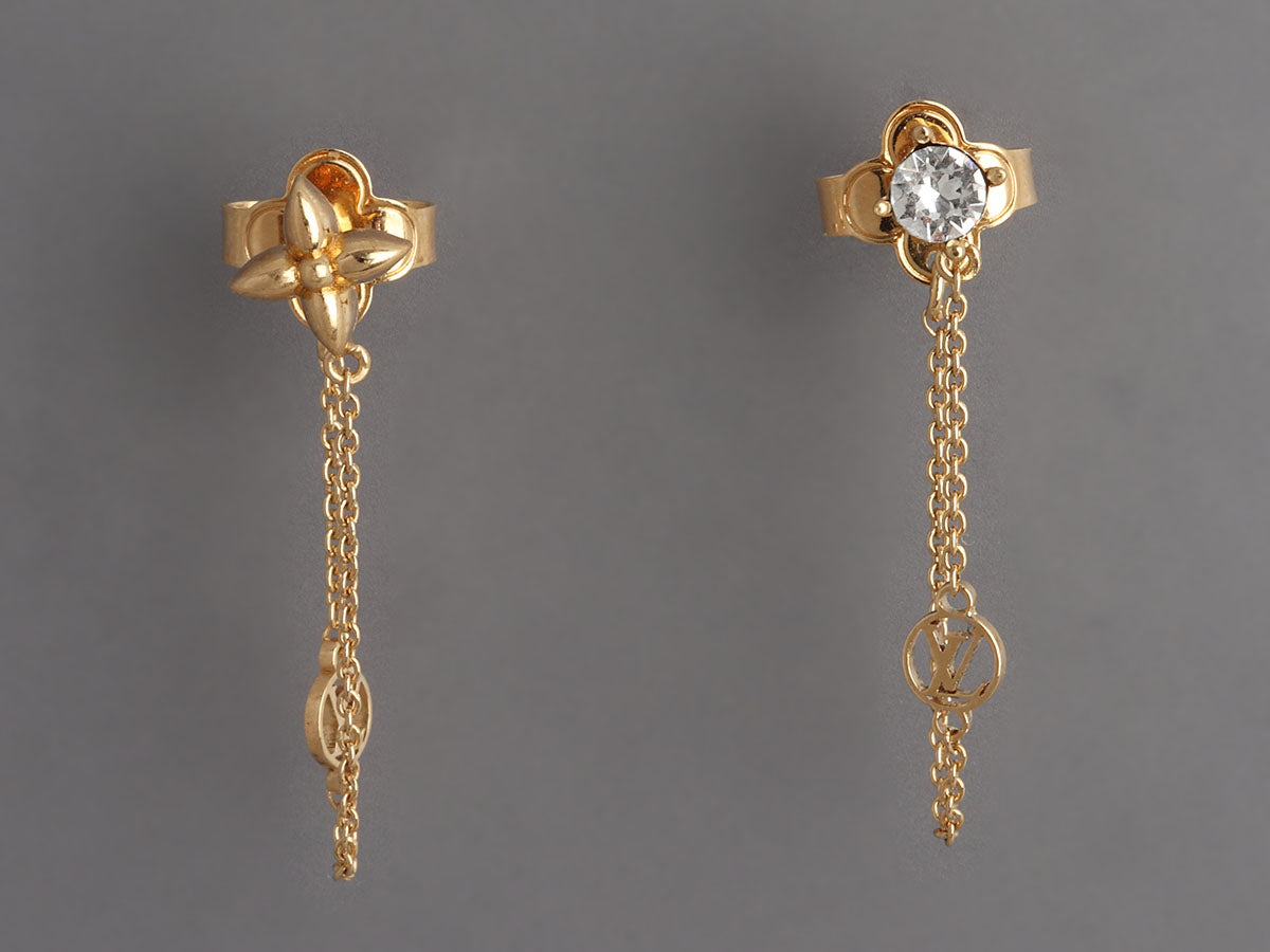 LOUIS VUITTON Petit Louis Studs Earrings M00390 Gold Crystal Monogram Flower