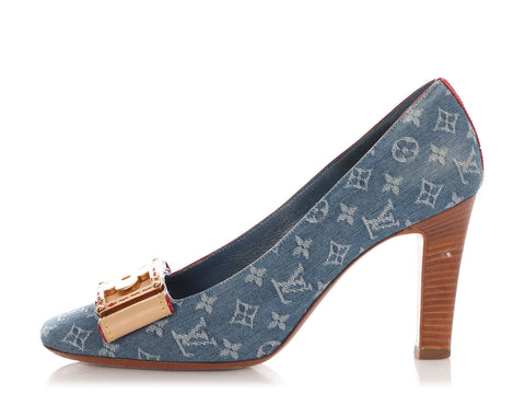 Louis Vuitton Monogram Denim Logo Bow Pumps