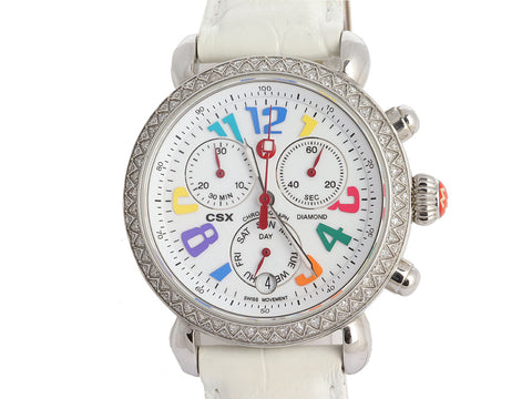 Michele Stainless Steel Diamond CSX Carousel Chronograph Watch 37mm