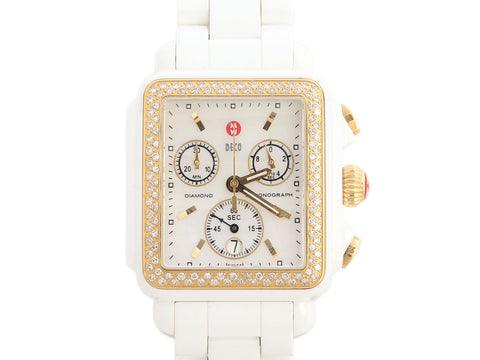 Michele Two-Tone White Ceramic Diamond Deco Watch 33mm