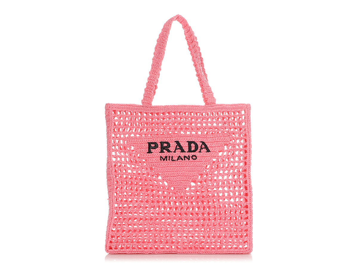 Prada Pink Logoed Crochet Tote Bag In Rosa