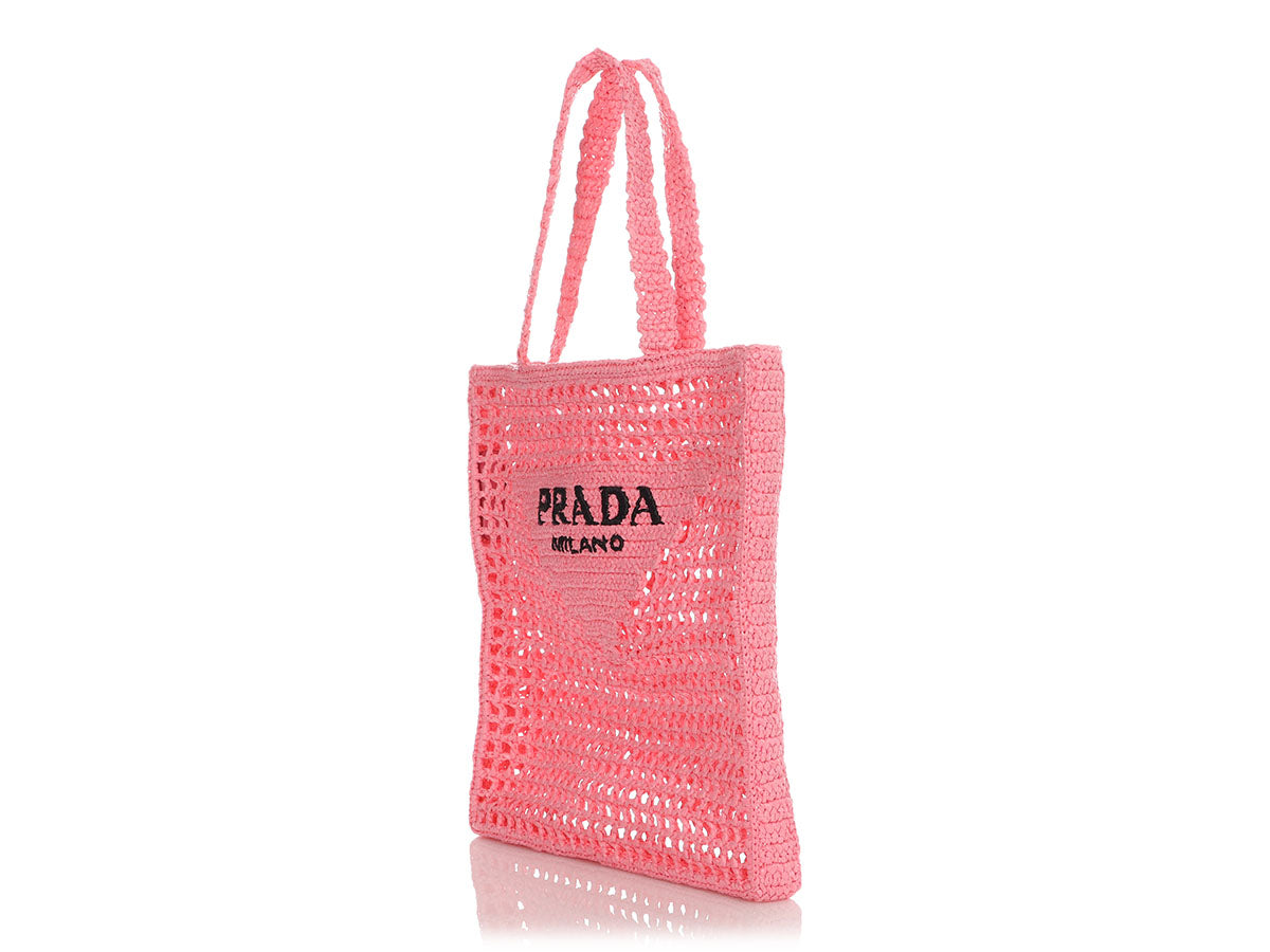 Prada Pink logoed crochet tote bag