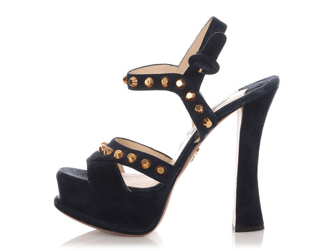 Prada Blue Suede Studded Platform Sandals