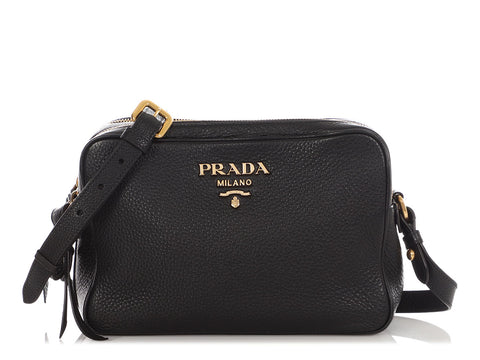 Prada Black Double Zip Vitello Phenix Camera Bag