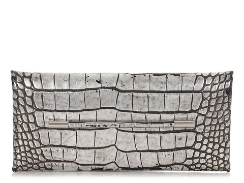 Tom Ford Metallic Silver Croc-Embossed Clutch
