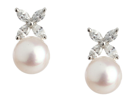 Tiffany & Co. Platinum Diamond and Pearl Victoria Pierced Earrings