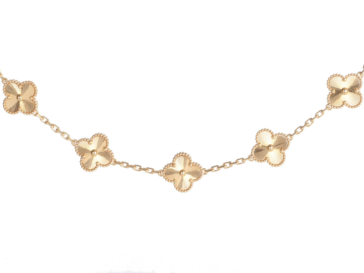 Van Cleef & Arpels Vintage Alhambra Guilloche Gold Pendant Necklace