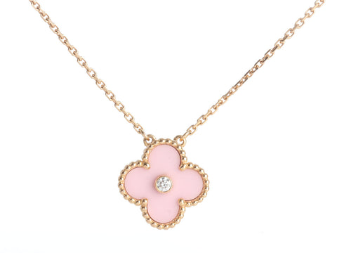 Van Cleef & Arpels 18K Rose Gold LE 2015 Pink Sèvres Diamond Holiday Pendant Necklace