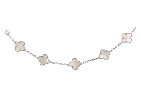 Van Cleef & Arpels 18K White Gold 5-Motif MOP Vintage Alhambra Bracelet