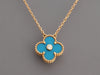 Van Cleef & Arpels 18K Yellow Gold Blue Sèvres Porcelain 2019 Holiday Vintage Alhambra Pendant Necklace