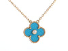 Van Cleef & Arpels 18K Yellow Gold Blue Sèvres Porcelain 2019 Holiday Vintage Alhambra Pendant Necklace