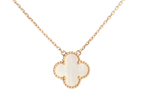 Van Cleef & Arpels 18K Yellow Gold MOP Vintage Alhambra Pendant Necklace