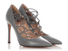 Valentino Gray Rockstud Lace-Up Pumps