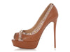 Valentino Tan and Lavender Rockstud Peep-Toe Platform Pumps