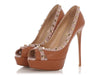 Valentino Tan and Lavender Rockstud Peep-Toe Platform Pumps