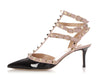 Valentino Black Patent and Taupe Rockstud T-Strap Sandals