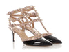 Valentino Black Patent and Taupe Rockstud T-Strap Sandals