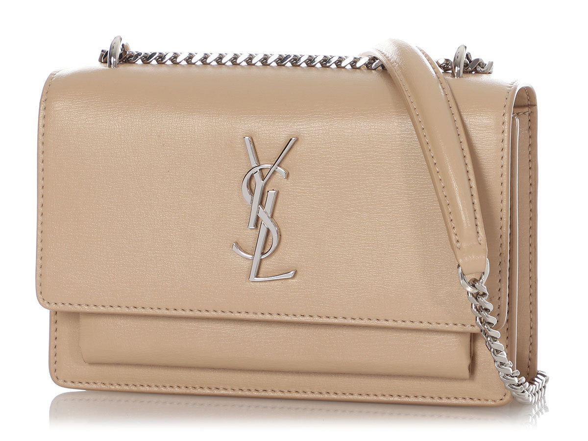 Saint Laurent Envelope Quilted Pebbled Leather Wallet on A Chain Beige
