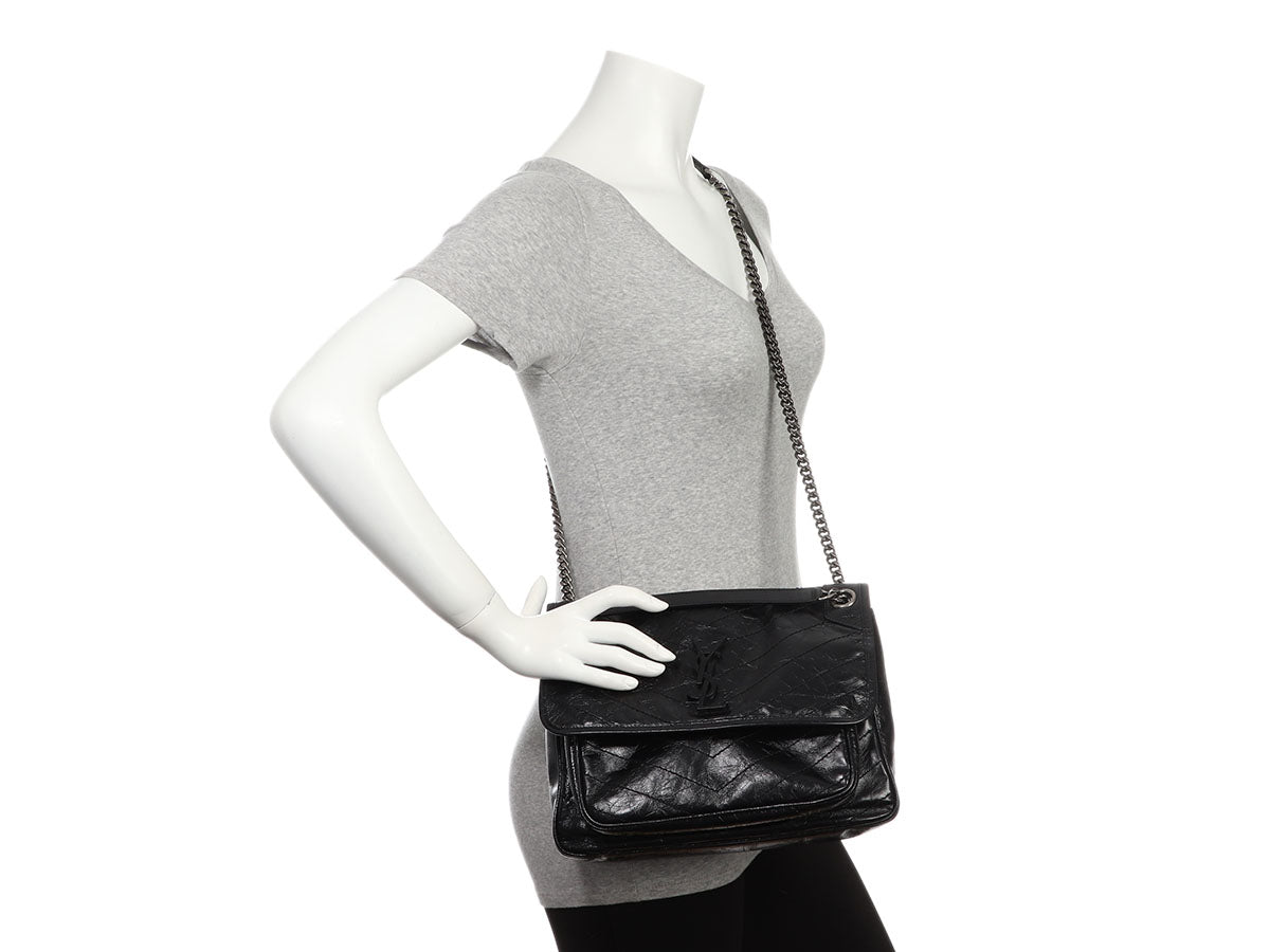 Saint Laurent Niki Large YSL Crinkled Calf Leather Shoulder Bag