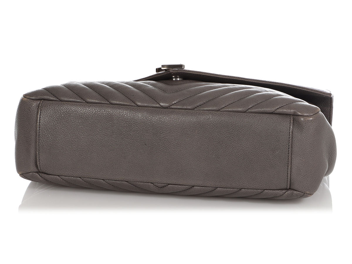 YSL Saint Laurent College Large Quilted Black Leather V-Flap Shoulder Bag  Silver - A World Of Goods For You, LLC