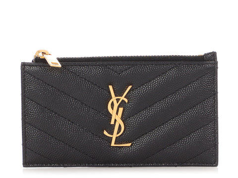 Saint Laurent Black Grain de Poudre Cassandre Matelassé Fragments Card Case