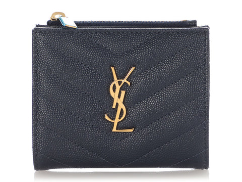 Saint Laurent Navy Grain de Poudre Compact Wallet