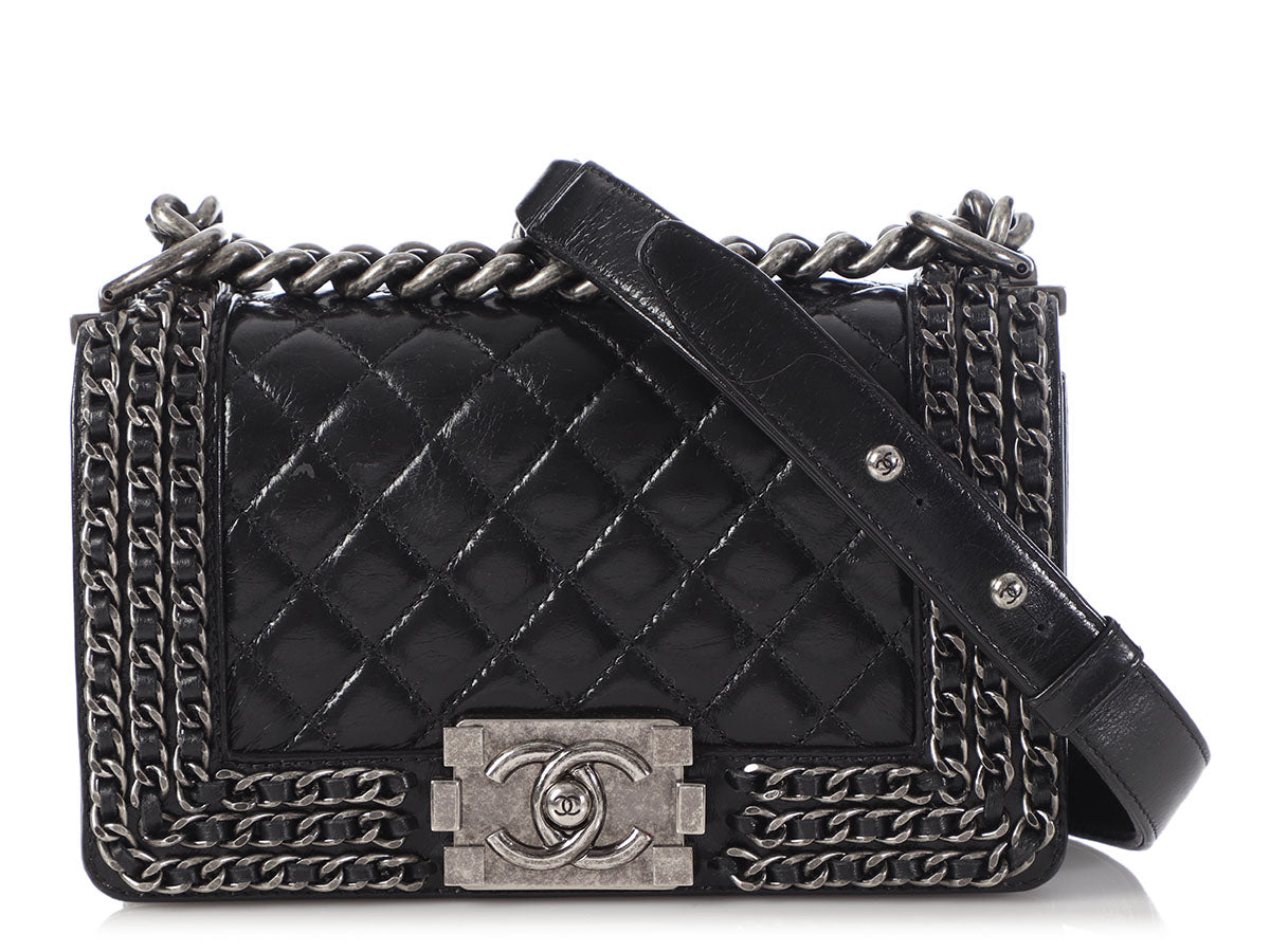 Chanel Black Quilted Patent Leather New Medium Boy Flap Bag Chanel