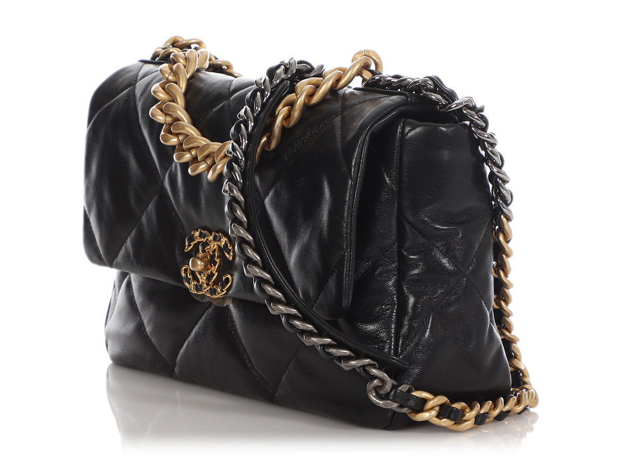 Chanel Black Lambskin Leather Quilted Large 19 Flap Bag