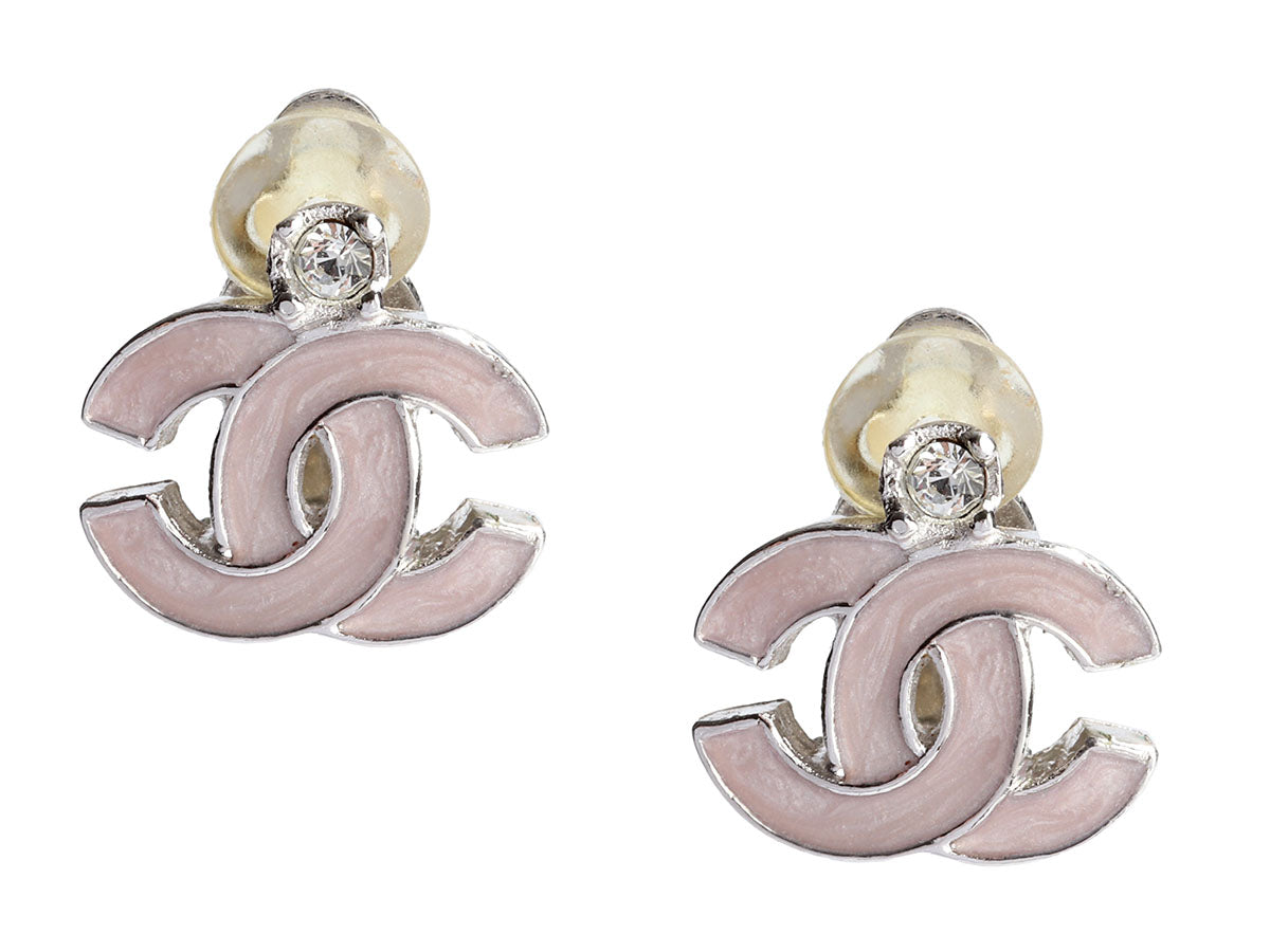 Chanel Small Enamel and Crystal CC Clip-On Earrings