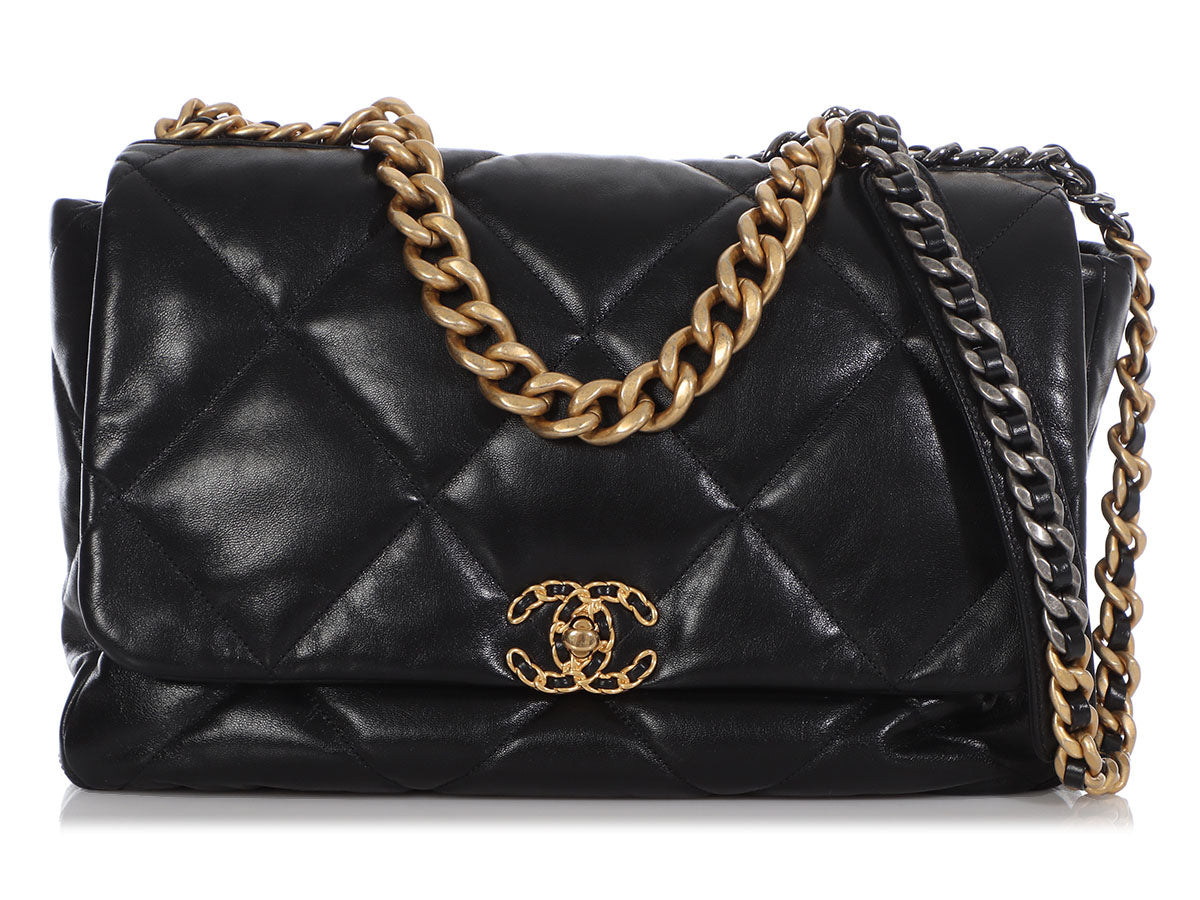 CHANEL Goatskin Quilted Large Chanel 19 Pouch Navy | FASHIONPHILE