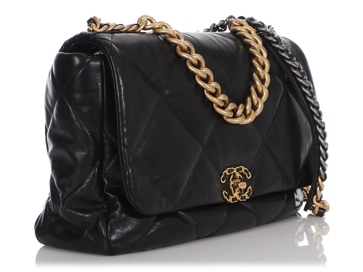 CHANEL 19 Black Goatskin 2020 Chain Quilted Maxi Bag
