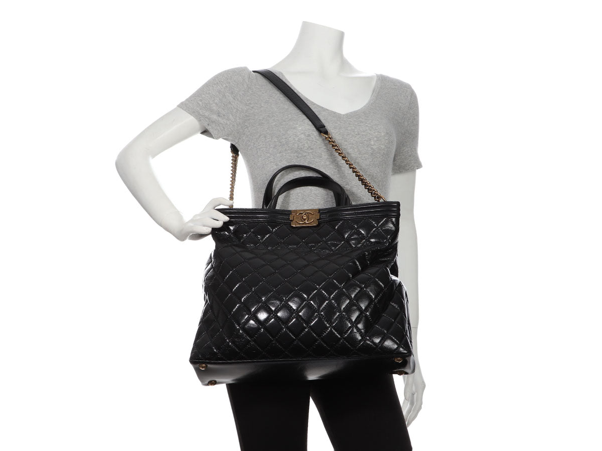 Chanel Black & Blue Quilted Calfskin Large Gabrielle Shopping Tote