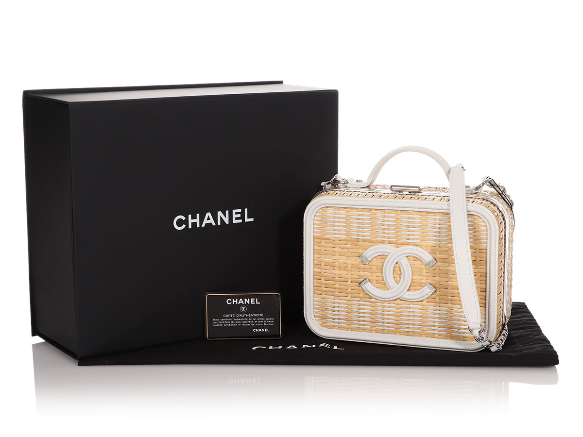 Chanel Vanity Case Beige & White, Rattan, Patent Calfskin & Silver-Ton