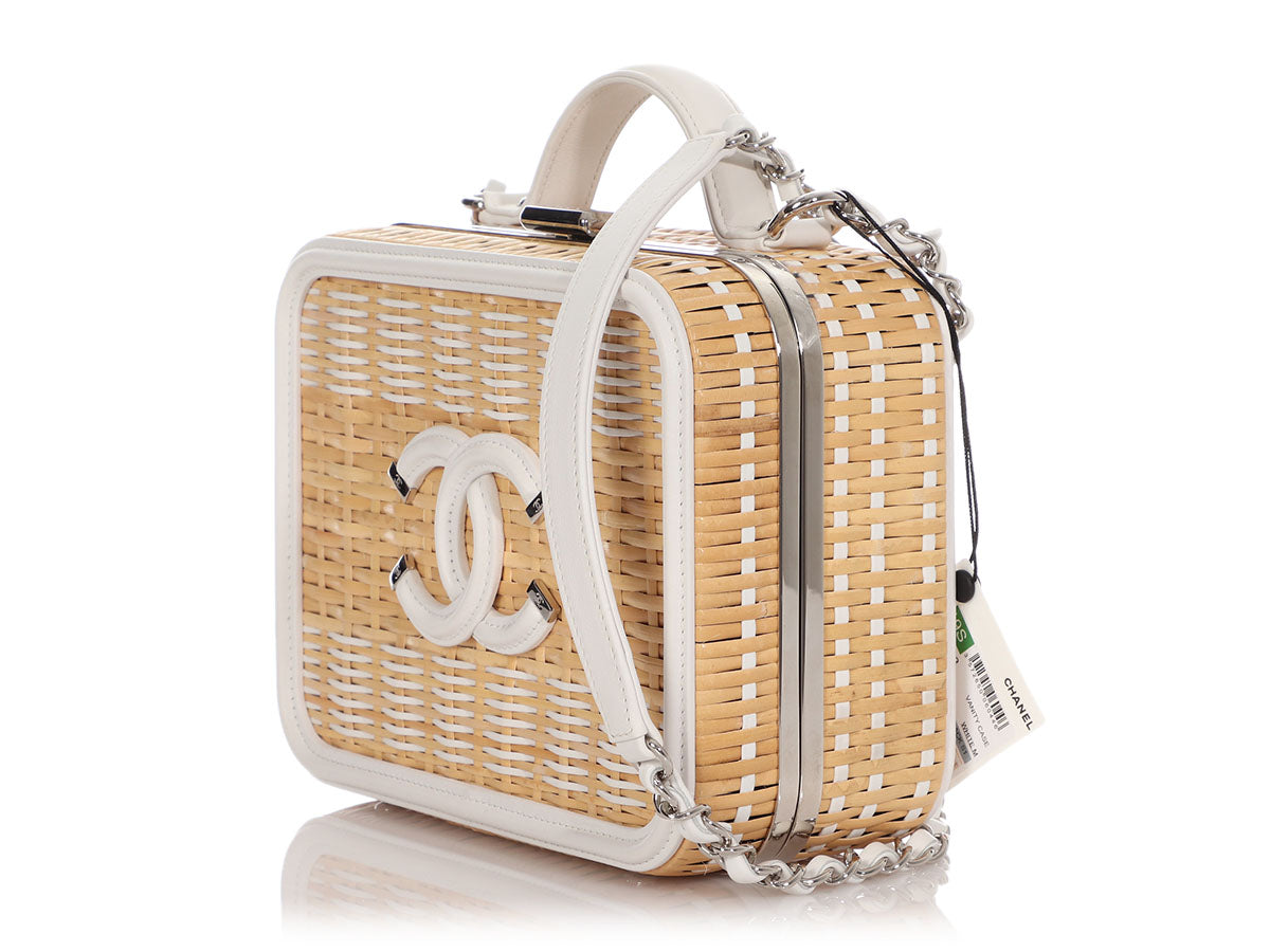 Chanel Vanity Case Beige & White, Rattan, Patent Calfskin & Silver-Ton