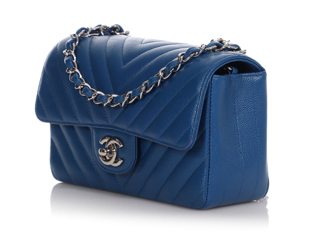 CHANEL Caviar Quilted Small Affinity Flap Blue Good Condition