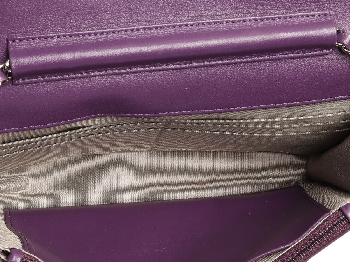 CHANEL Patent Quilted Brilliant Zip Around Wallet Purple 1173493