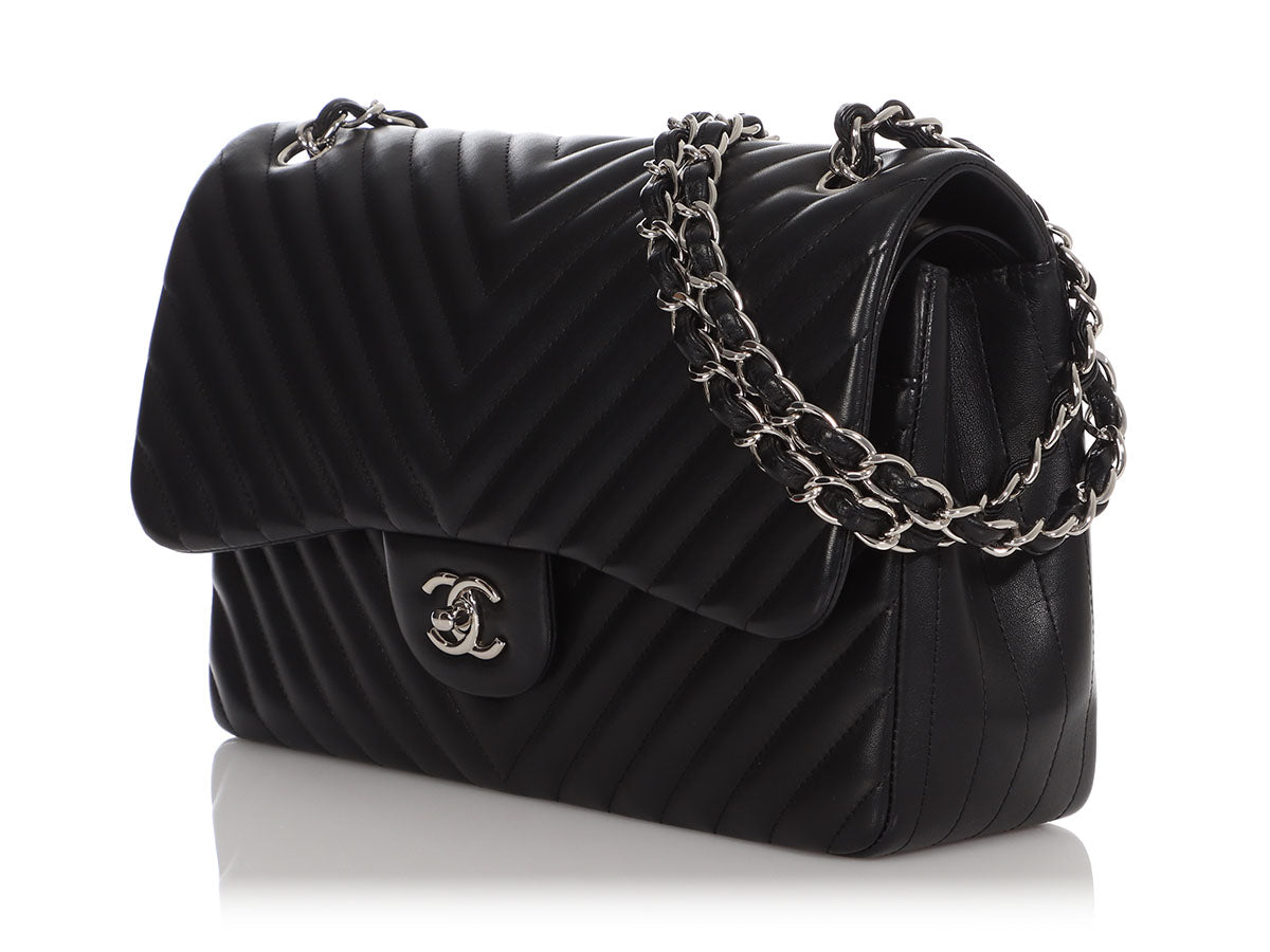 Chanel Classic Double Flap Bag Chevron Lambskin Jumbo Black