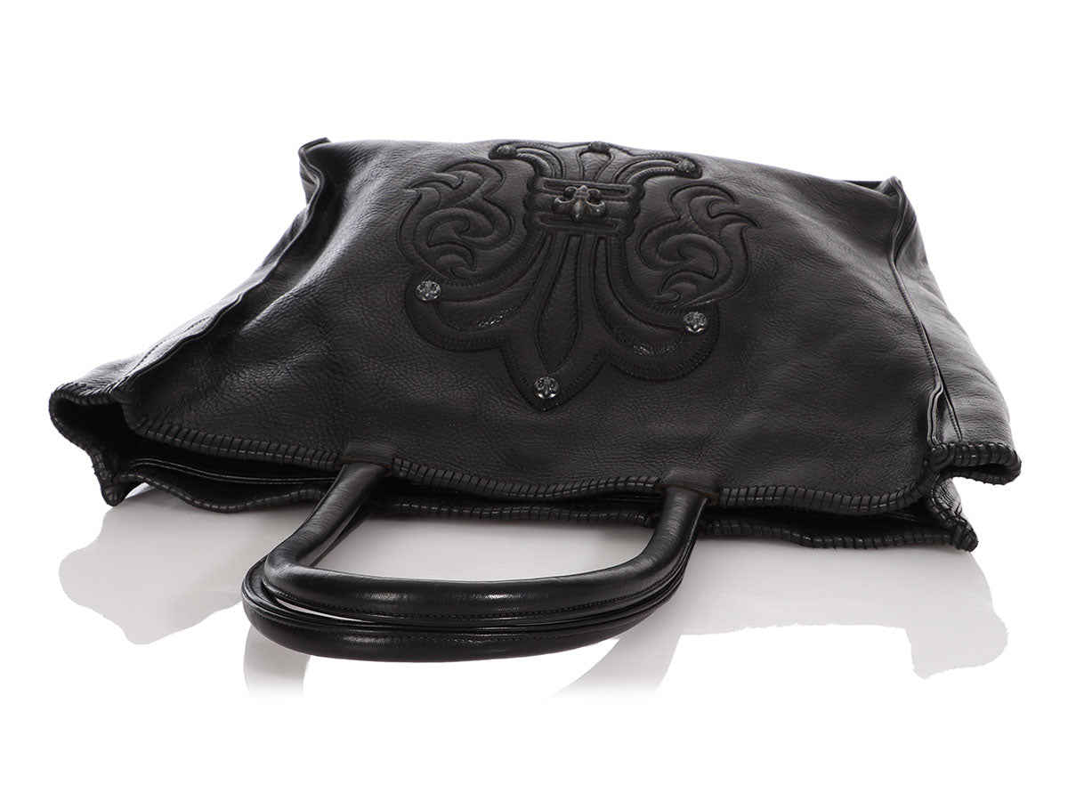 Chrome Hearts Black Distressed Leather Tote - Ann's Fabulous Closeouts