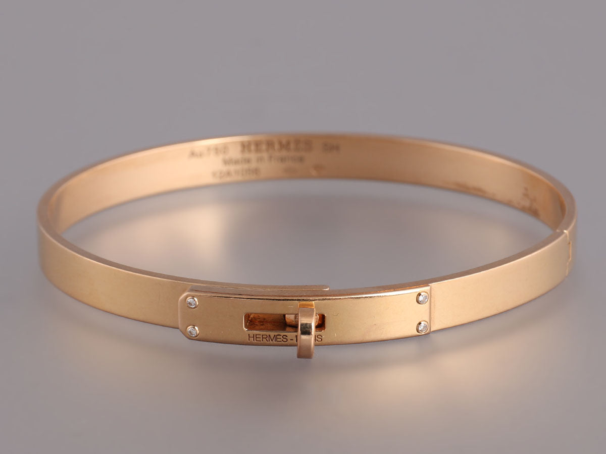 HERMES 18K Rose Gold Diamond PM Kelly Chaine Bracelet ST 1274768