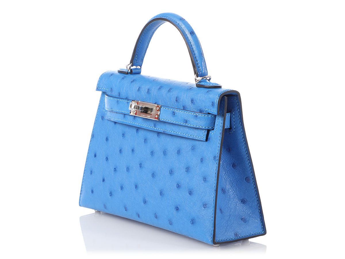 Milly “Mina” Ostrich Leather Satchel Purse Handbag True Blue Color- EUC