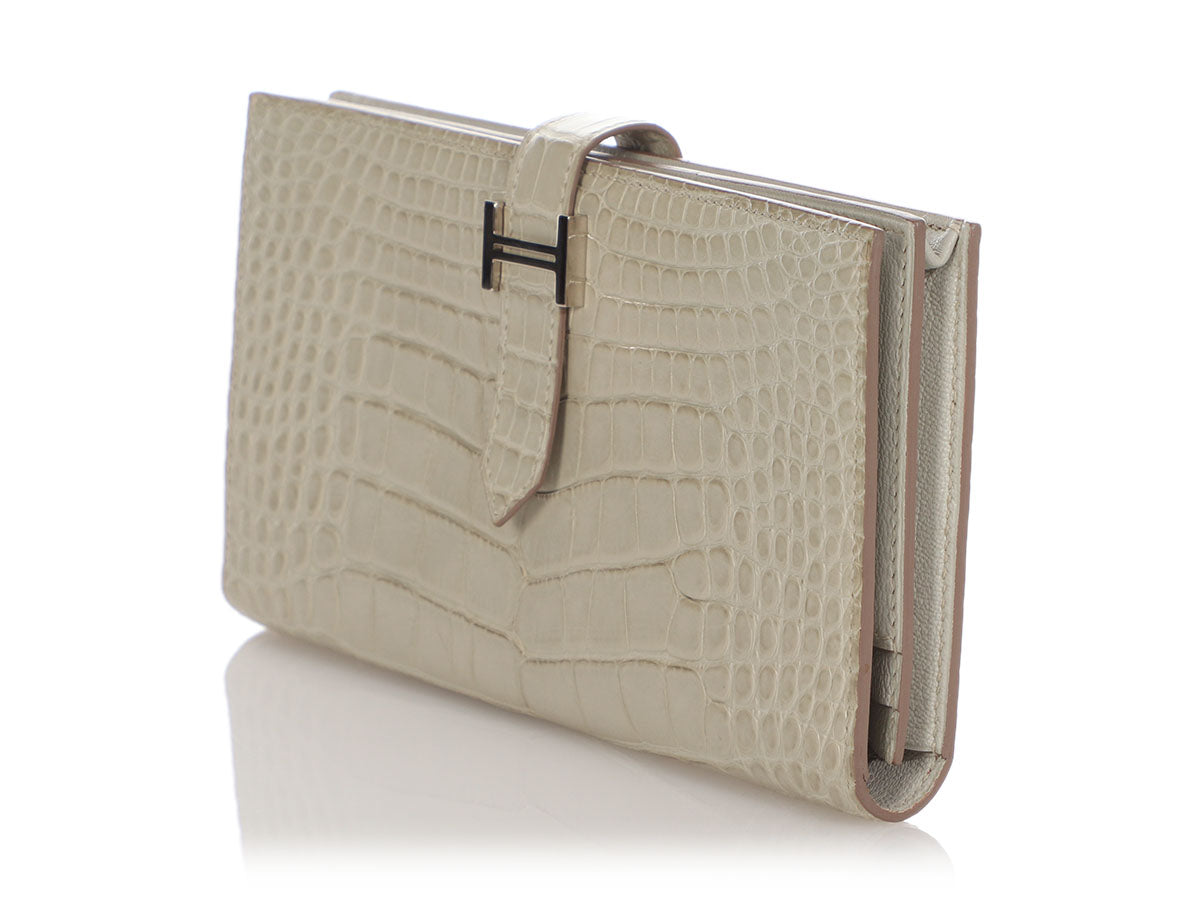 Hermes Bearn Wallet Matte Alligator Crocodile Gold Hardware