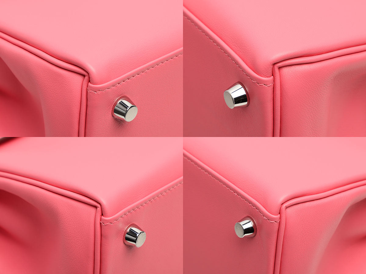 Hermès 25 Kelly Hand Bag Rose Azalee Swift Palladium Mint Box and