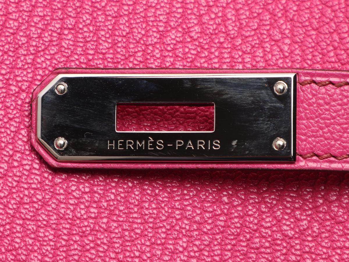 Hermes 32cm Fuchsia Chevre Leather Palladium Plated Birkin Bag