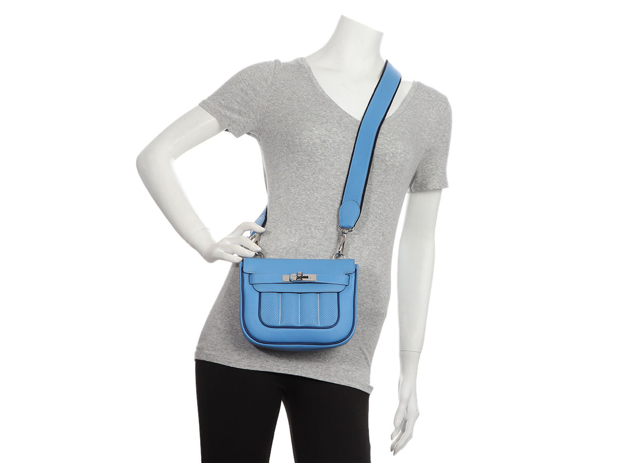 Hermes Berline 21 Crossbody Bag in Turquoise Swift with Two Tone