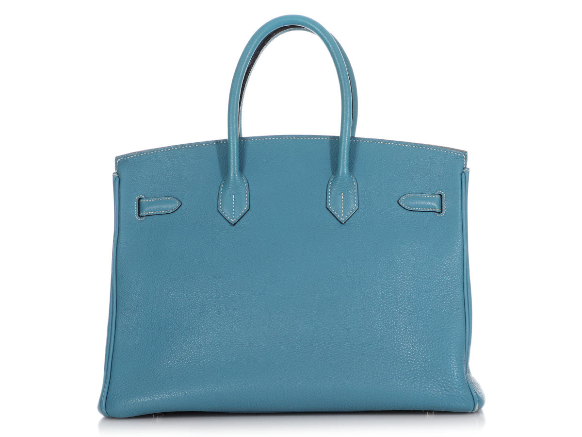 HERMES BIRKIN 35 Handbag Blue Indigo Vibrato Togo Purse □G 45146