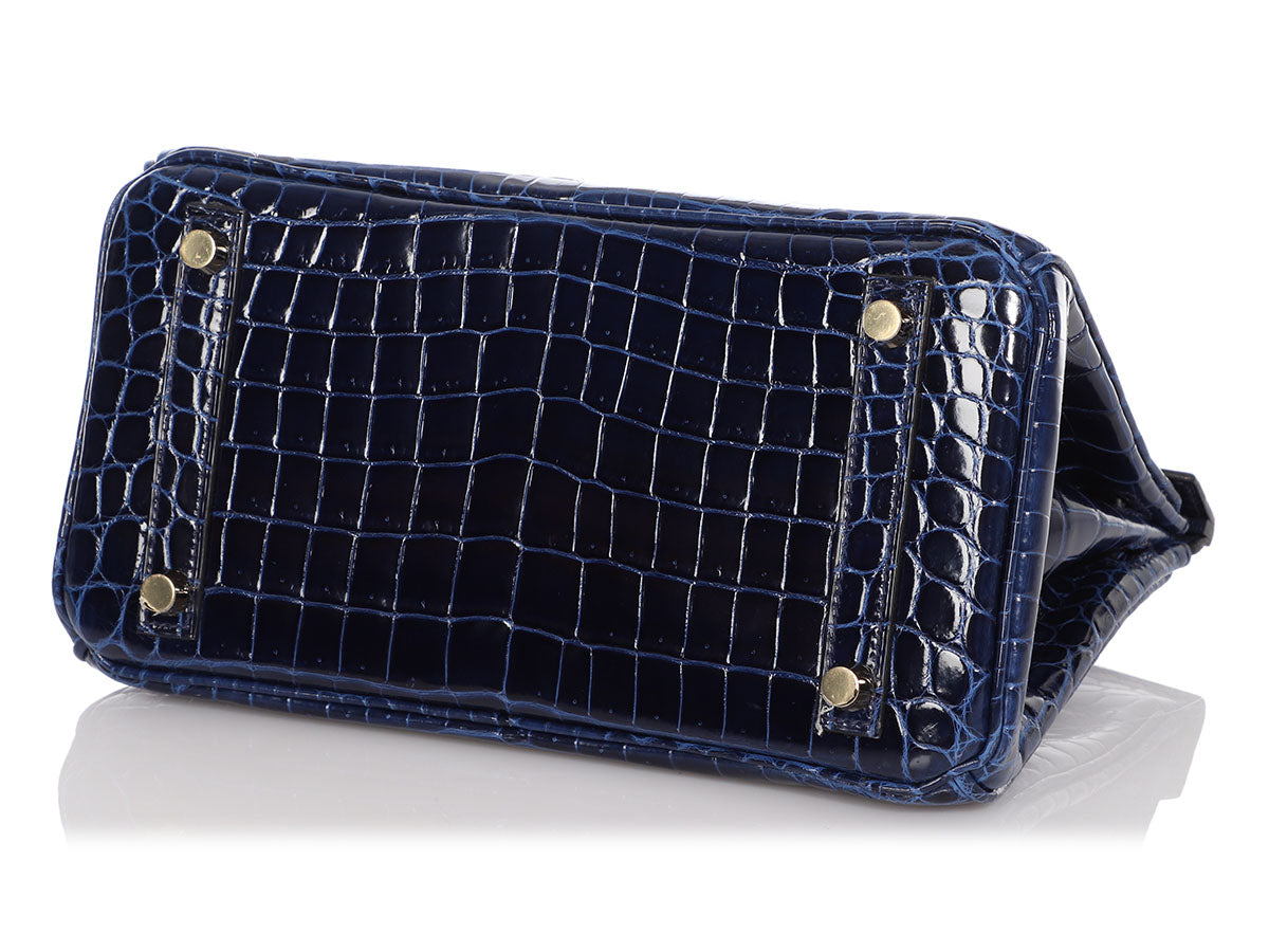 Bonhams : Hermès Blue Marine Shiny Crocodile Niloticus Birkin 25, c. 2010  (Includes padlock, keys, cloche, dust bags, rain jacket, box)