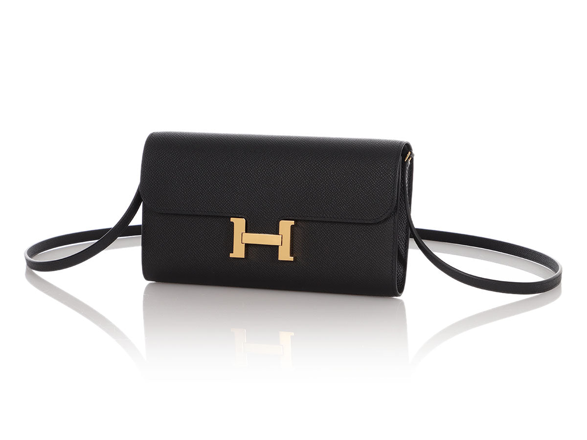 Hermes Black Epsom Constance Long Wallet Clutch Gold Hardware