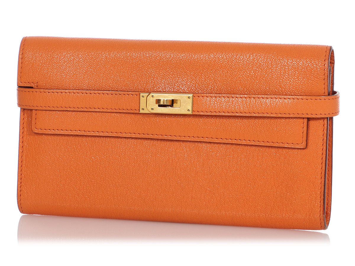 Hermès - Authenticated Kelly Wallet - Leather Orange Plain for Women, Never Worn, with Tag