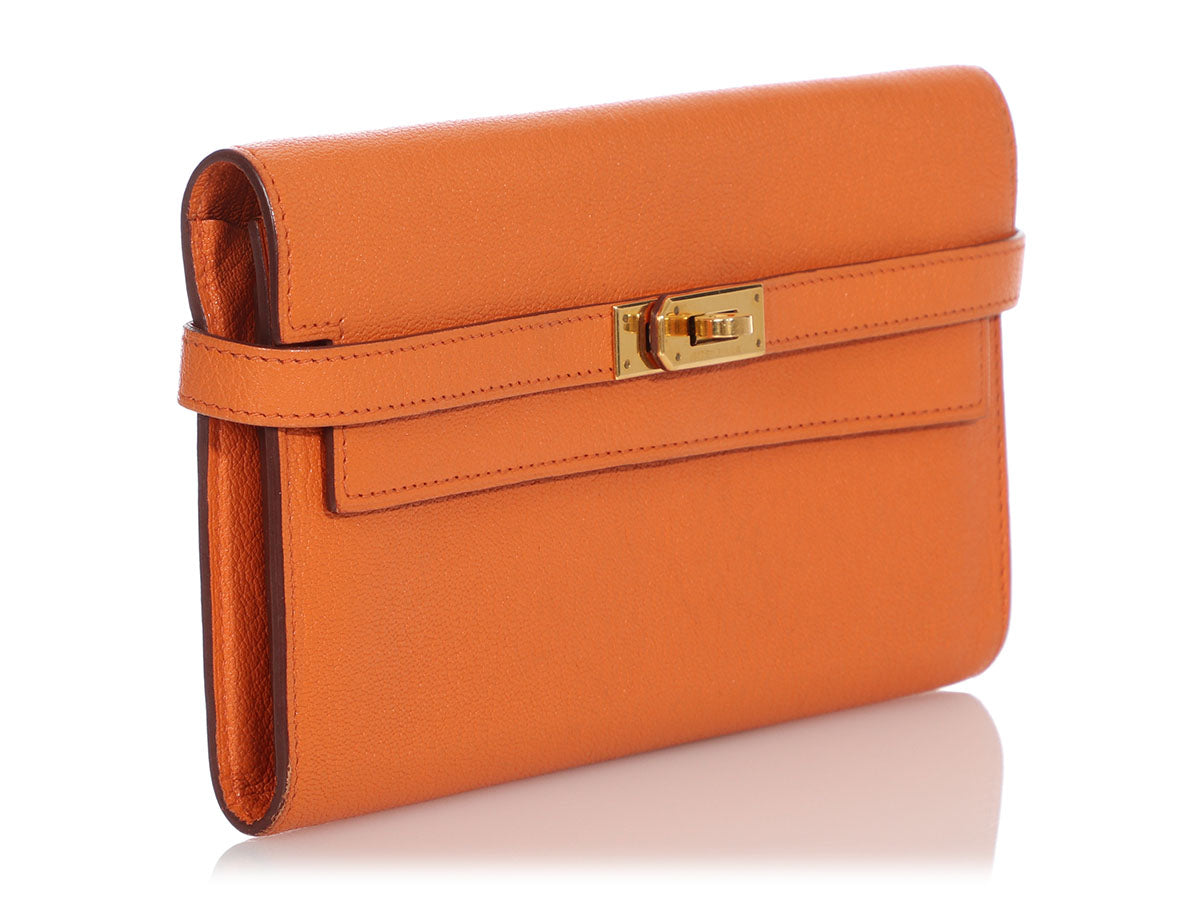 Hermès - Authenticated Kelly Wallet - Leather Orange Plain for Women, Never Worn, with Tag