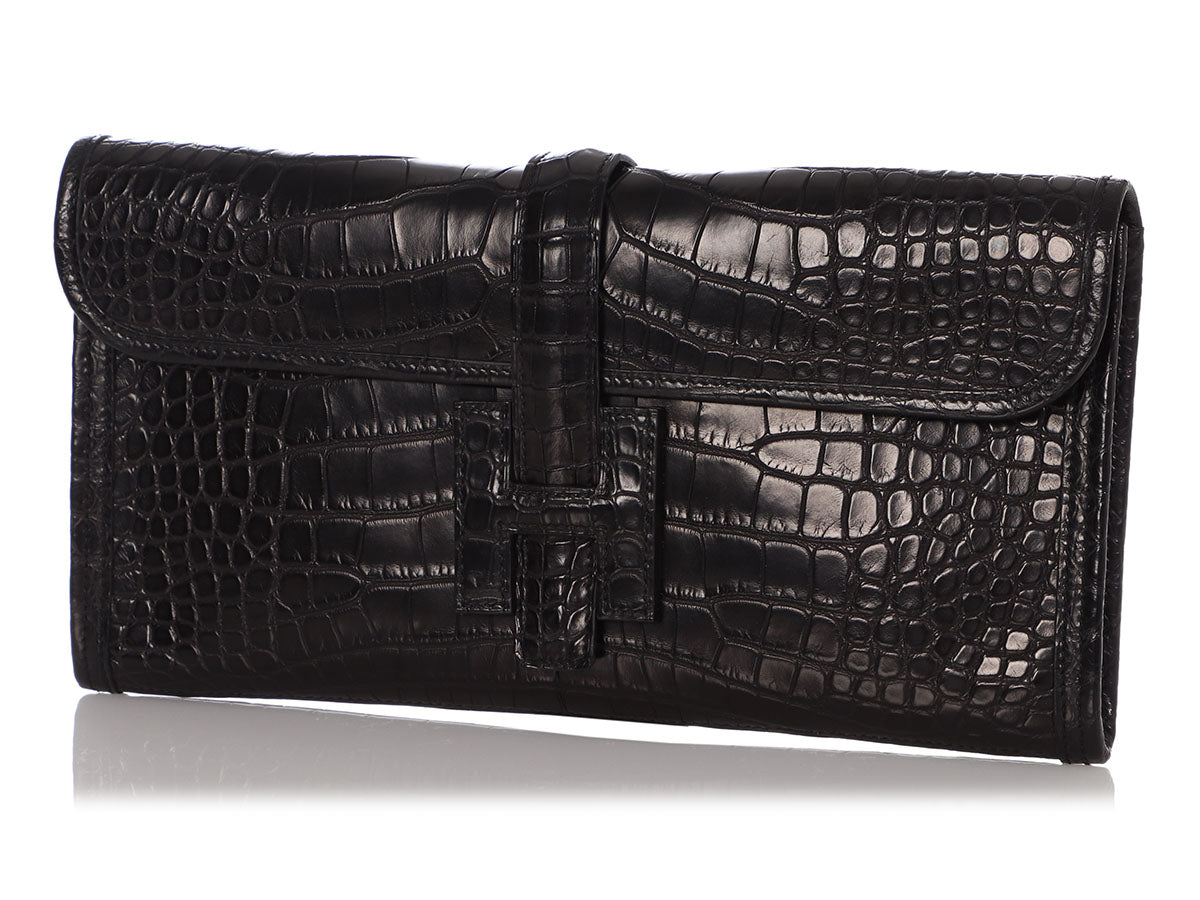 Hermes Jige Elan Clutch Epsom Leather In Black